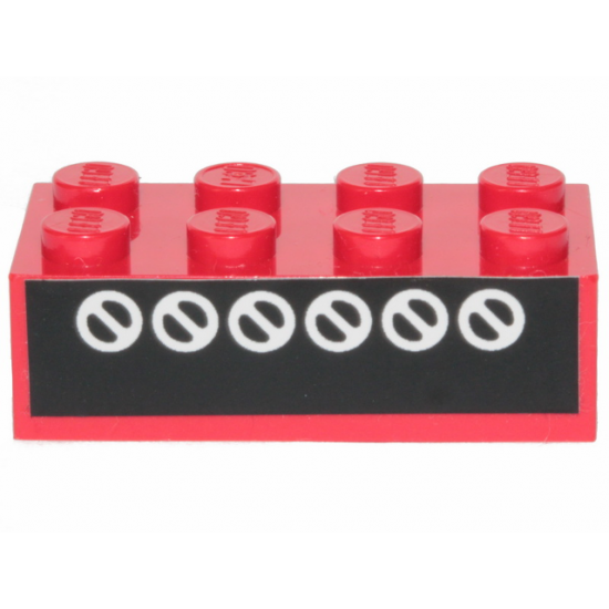 Brick 2 x 4 with 6 White Circles with Diagonals on Black Pattern (Sticker) - Set 6382