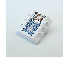 Brick, Modified 2 x 2 No Studs, Sloped with 6 Side Pistons Raised and Freeze Blue, Silver, and Orange Pattern