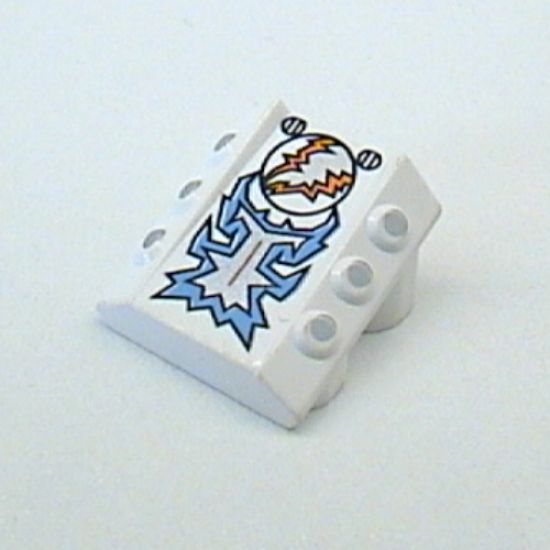 Brick, Modified 2 x 2 No Studs, Sloped with 6 Side Pistons Raised and Freeze Blue, Silver, and Orange Pattern