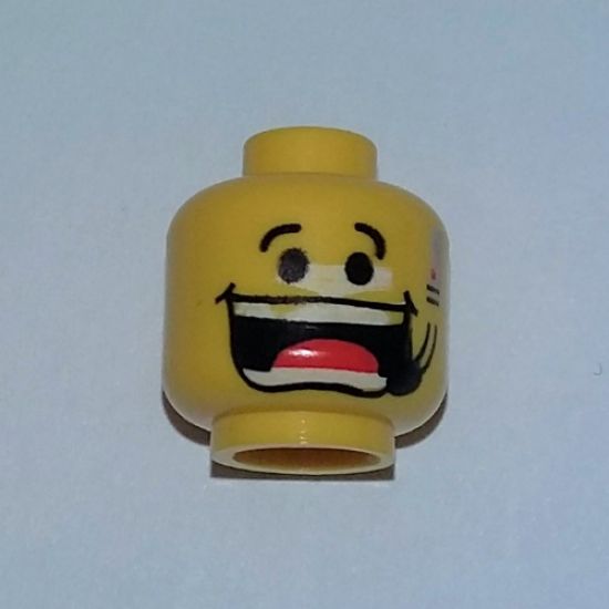 Minifigure, Head Male Huge Grin, Headset, Eyebrows Pattern (Flex) - Blocked Open Stud