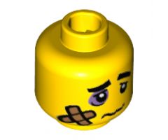 Minifigure, Head Black Eyebrows, Lavender Black Eye, Bandage and Frown Pattern - Hollow Stud