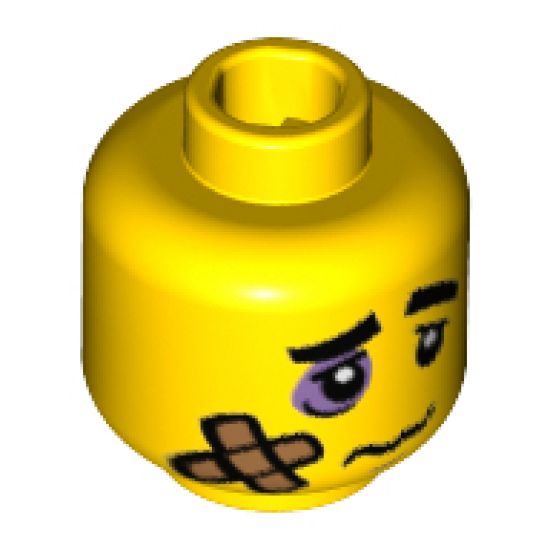 Minifigure, Head Black Eyebrows, Lavender Black Eye, Bandage and Frown Pattern - Hollow Stud