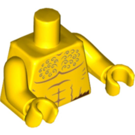 Torso Bare Chest with Muscles Outline and Curly Hair, Fur at Waist Pattern / Yellow Arms / Yellow Hands