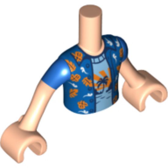 Mini Doll, Torso Friends Boy Blue with Leaves Shirt and Light Blue with Palm Undershirt Pattern, Light Nougat Arms with Hands with Blue Sleeves