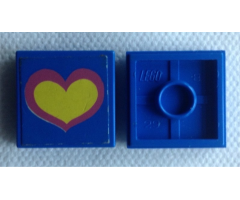 Tile 2 x 2 with Pink and Yellow Heart on Blue Background Pattern (Sticker) - Set 275-1