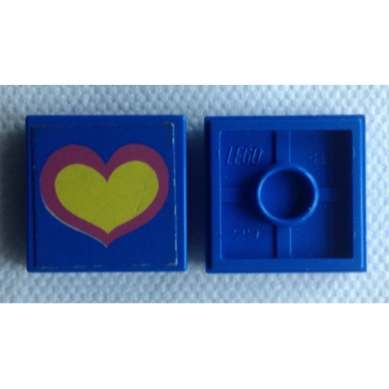 Tile 2 x 2 with Pink and Yellow Heart on Blue Background Pattern (Sticker) - Set 275-1