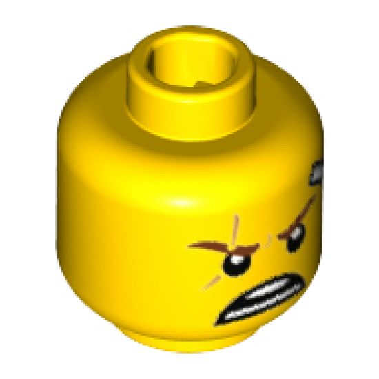 Minifigure, Head Reddish Brown Eyebrows, Medium Nougat Scar, White Bandage and Open Mouth Scowl Pattern (Kai) - Hollow Stud