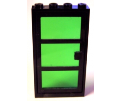 Door, Frame 1 x 4 x 6 with Four Holes on Top and Bottom with Black Door 1 x 4 x 6 with 3 Panes with Trans-Green Glass (30179 / x39c03)