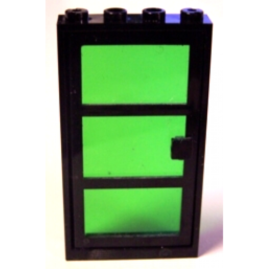 Door, Frame 1 x 4 x 6 with Four Holes on Top and Bottom with Black Door 1 x 4 x 6 with 3 Panes with Trans-Green Glass (30179 / x39c03)