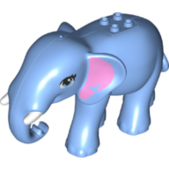Elephant, Friends with Bright Pink Ears, White Tusks and Bright Light Blue Eyes Pattern