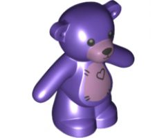 Teddy Bear with Black Eyes, Metal Pink Muzzle and Stomach, Black Stitches and Heart Pattern