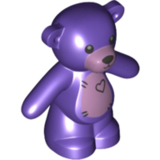 Teddy Bear with Black Eyes, Metal Pink Muzzle and Stomach, Black Stitches and Heart Pattern