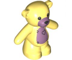 Teddy Bear with Black Eyes, Metal Pink Muzzle and Stomach, Black Stitches and Heart Pattern