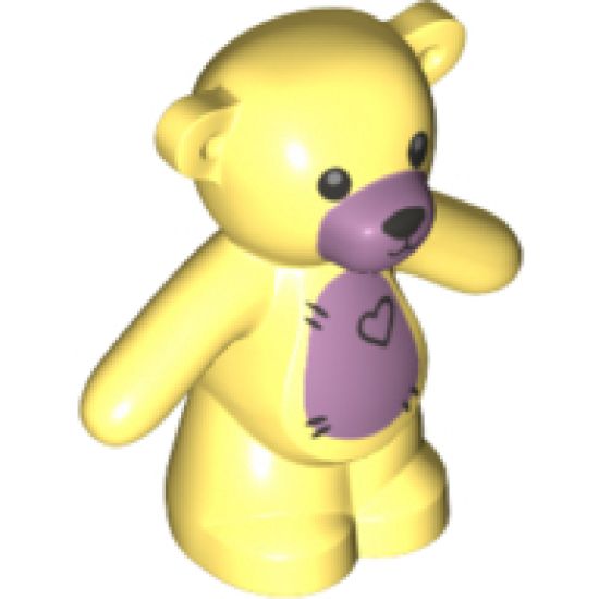 Teddy Bear with Black Eyes, Metal Pink Muzzle and Stomach, Black Stitches and Heart Pattern