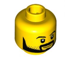 Minifigure, Head Black Eyebrows and Full Black Beard with Stubble, Smile, White Pupils Pattern - Hollow Stud