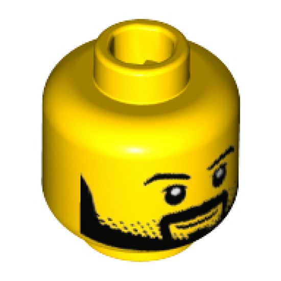 Minifigure, Head Black Eyebrows and Full Black Beard with Stubble, Smile, White Pupils Pattern - Hollow Stud