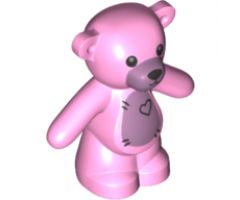 Teddy Bear with Black Eyes, Metal Pink Muzzle and Stomach, Black Stitches and Heart Pattern
