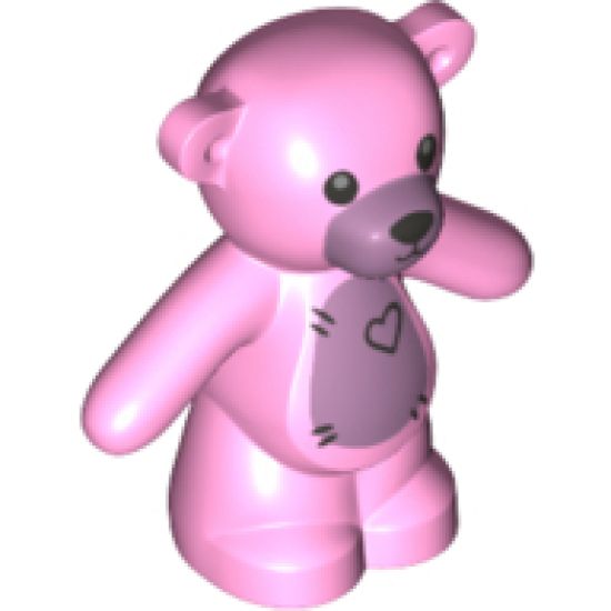 Teddy Bear with Black Eyes, Metal Pink Muzzle and Stomach, Black Stitches and Heart Pattern