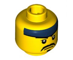 Minifigure, Head Dark Blue Headband, White Pupils, Black Moustache and Goatee Pattern - Hollow Stud
