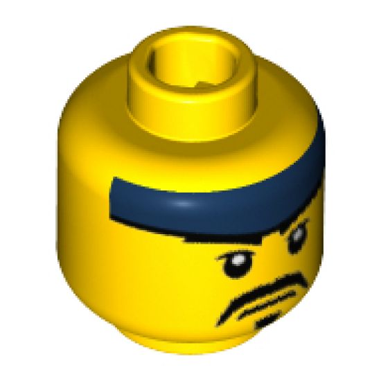 Minifigure, Head Dark Blue Headband, White Pupils, Black Moustache and Goatee Pattern - Hollow Stud