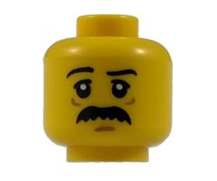 Minifigure, Head Black Eyebrows, White Pupils, Black Bushy Moustache Pattern - Hollow Stud