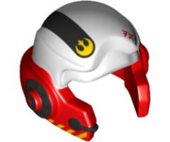 Minifigure, Headgear Helmet SW Rebel with Black Stripes, Red Aurebesh Characters 'DA', Yellow Rebel Logo and White A-wing Pilot Pattern