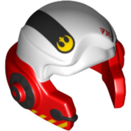 Minifigure, Headgear Helmet SW Rebel with Black Stripes, Red Aurebesh Characters 'DA', Yellow Rebel Logo and White A-wing Pilot Pattern