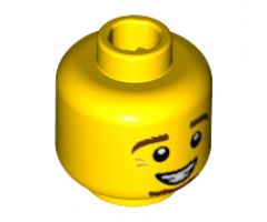 Minifigure, Head Brown Eyebrows and Goatee, White Pupils, Crow's Feet, Smile with Teeth Pattern - Hollow Stud