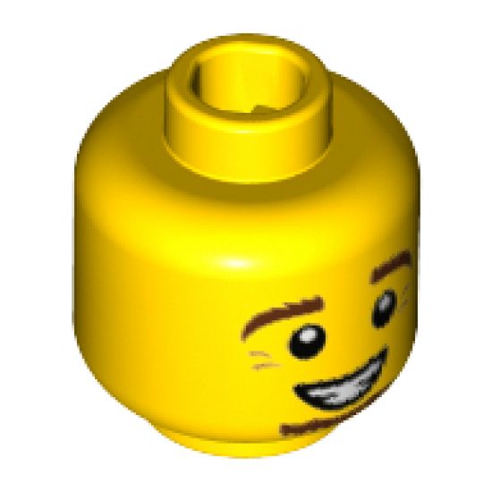 Minifigure, Head Brown Eyebrows and Goatee, White Pupils, Crow's Feet, Smile with Teeth Pattern - Hollow Stud