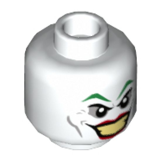 Minifigure, Head Dual Sided Green Eyebrows, Red Lips, Wide Smile / Disgusted Pattern (The Joker) - Hollow Stud