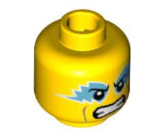 Minifigure, Head Medium Azure Eye Paint, Clenched Teeth Pattern - Hollow Stud