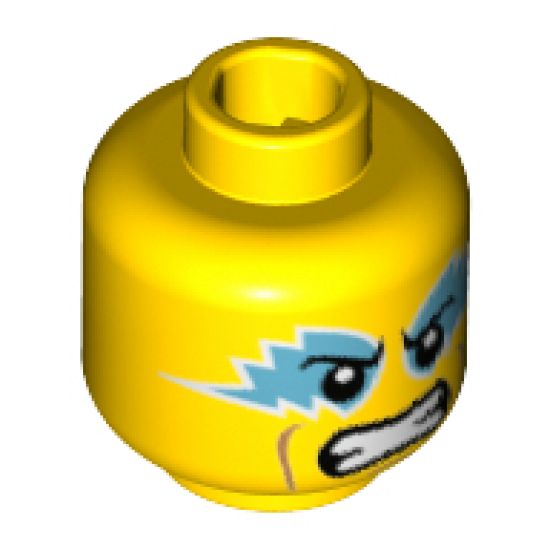 Minifigure, Head Medium Azure Eye Paint, Clenched Teeth Pattern - Hollow Stud