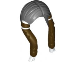Minifigure, Hair Long Braided with White Ties and Brown Braids