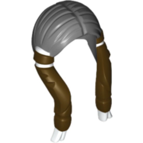 Minifigure, Hair Long Braided with White Ties and Brown Braids