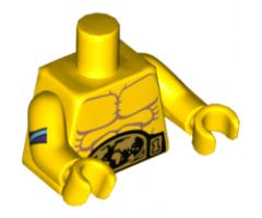 Torso Bare Chest with Muscles Outline and Belt Buckle with Gold World Map Pattern / Yellow Arms with Medium Azure and Dark Purple Stripes Pattern / Yellow Hands