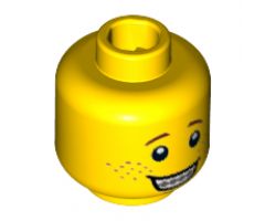 Minifigure, Head Open Mouth Smile with Teeth and Braces, Freckles Pattern - Hollow Stud