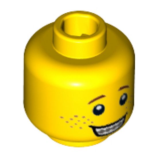 Minifigure, Head Open Mouth Smile with Teeth and Braces, Freckles Pattern - Hollow Stud