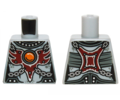 Torso Chima Female Outline with Chains, Dark Red Armor and Orange Round Jewel (Fire Chi) Pattern