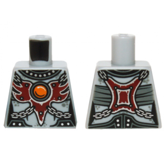 Torso Chima Female Outline with Chains, Dark Red Armor and Orange Round Jewel (Fire Chi) Pattern