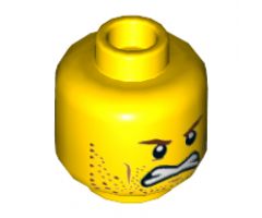 Minifigure, Head Dual Sided Male Stubble, Cheek Lines, Reddish Brown Eyebrows, Frown / Open Mouth Grimace Pattern - Hollow Stud
