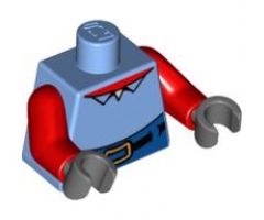 Torso SpongeBob with High Waist Blue Pants, Red Neck, Shirt Collar Pattern / Red Arms / Dark Bluish Gray Hands