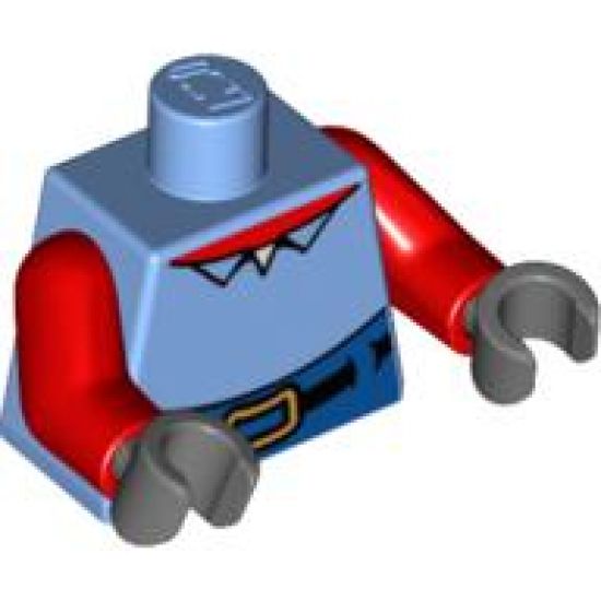 Torso SpongeBob with High Waist Blue Pants, Red Neck, Shirt Collar Pattern / Red Arms / Dark Bluish Gray Hands