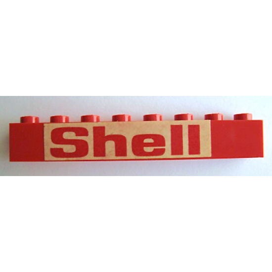 Brick 1 x 8 with Red 'Shell' Pattern (Sticker) - Set 373-1