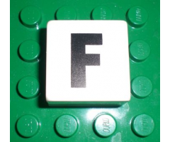 Duplo, Tile 2 x 2 x 1 with Black Capital Letter F Pattern