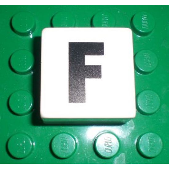 Duplo, Tile 2 x 2 x 1 with Black Capital Letter F Pattern