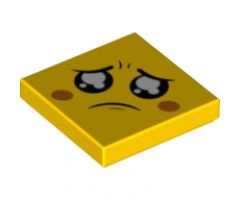 Tile 2 x 2 with Face, Sad, Black Eyes with White Pupils, Black Eyebrows, Orange Cheeks Pattern