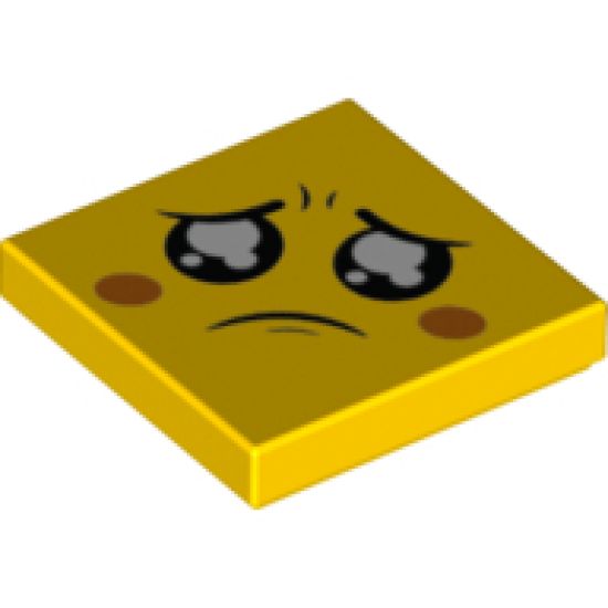 Tile 2 x 2 with Face, Sad, Black Eyes with White Pupils, Black Eyebrows, Orange Cheeks Pattern