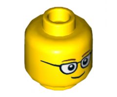 Minifigure, Head Glasses Rounded with Brown Thin Eyebrows, Smile Pattern - Hollow Stud