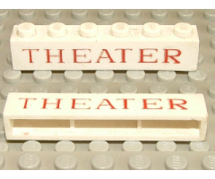Brick 1 x 6 without Bottom Tubes with Cross Side Supports with Red 'THEATER' Serif Thin Pattern