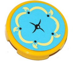 Tile, Round 2 x 2 with Bottom Stud Holder with Medium Azure Cushion with Bright Light Yellow Trim and Tassels Pattern (Sticker) - Set 41140